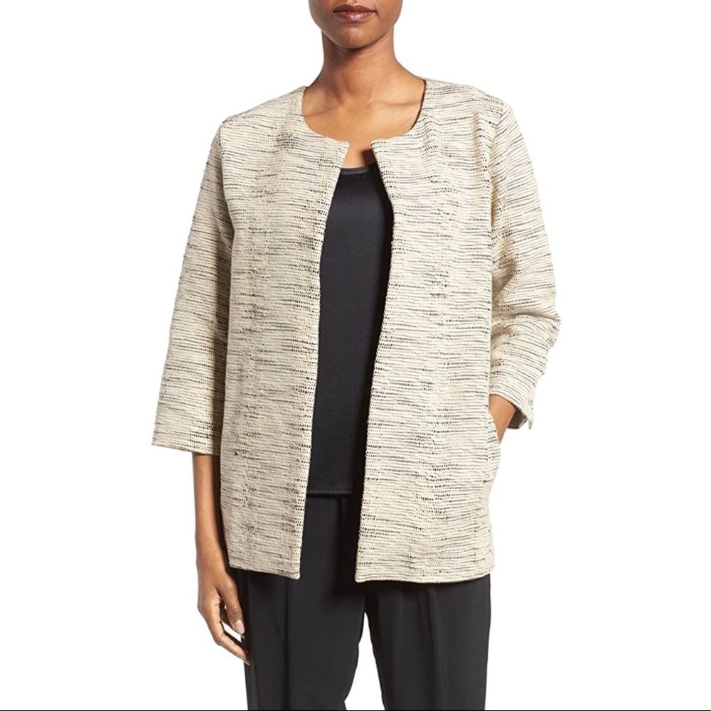 Eileen Fisher round neck jacket tan blazer